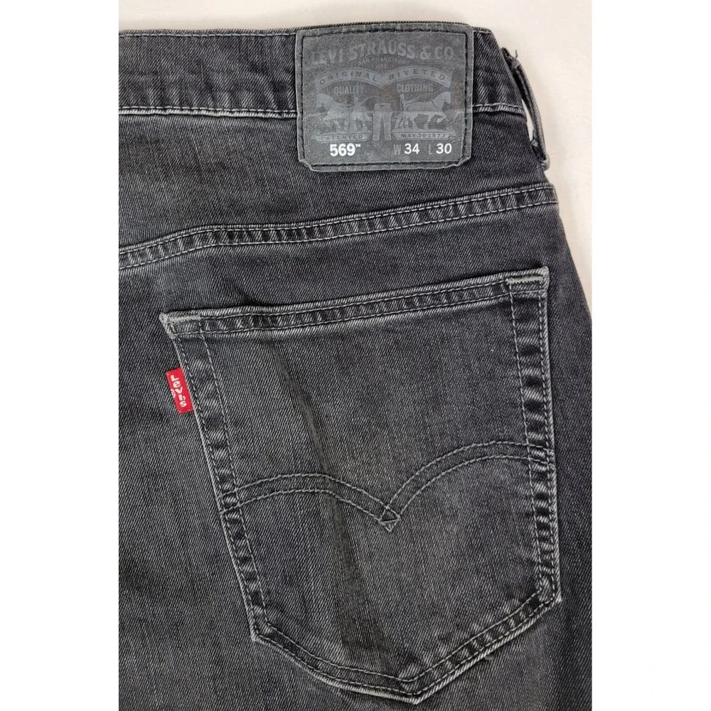 Levis 569 Loose Straight Fit Jeans Mens 36x29 Faded Black Denim Pants 00569-0199